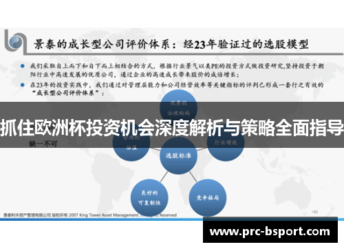 抓住欧洲杯投资机会深度解析与策略全面指导